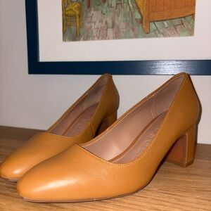 Elegant Tan Block Heel Pumps
